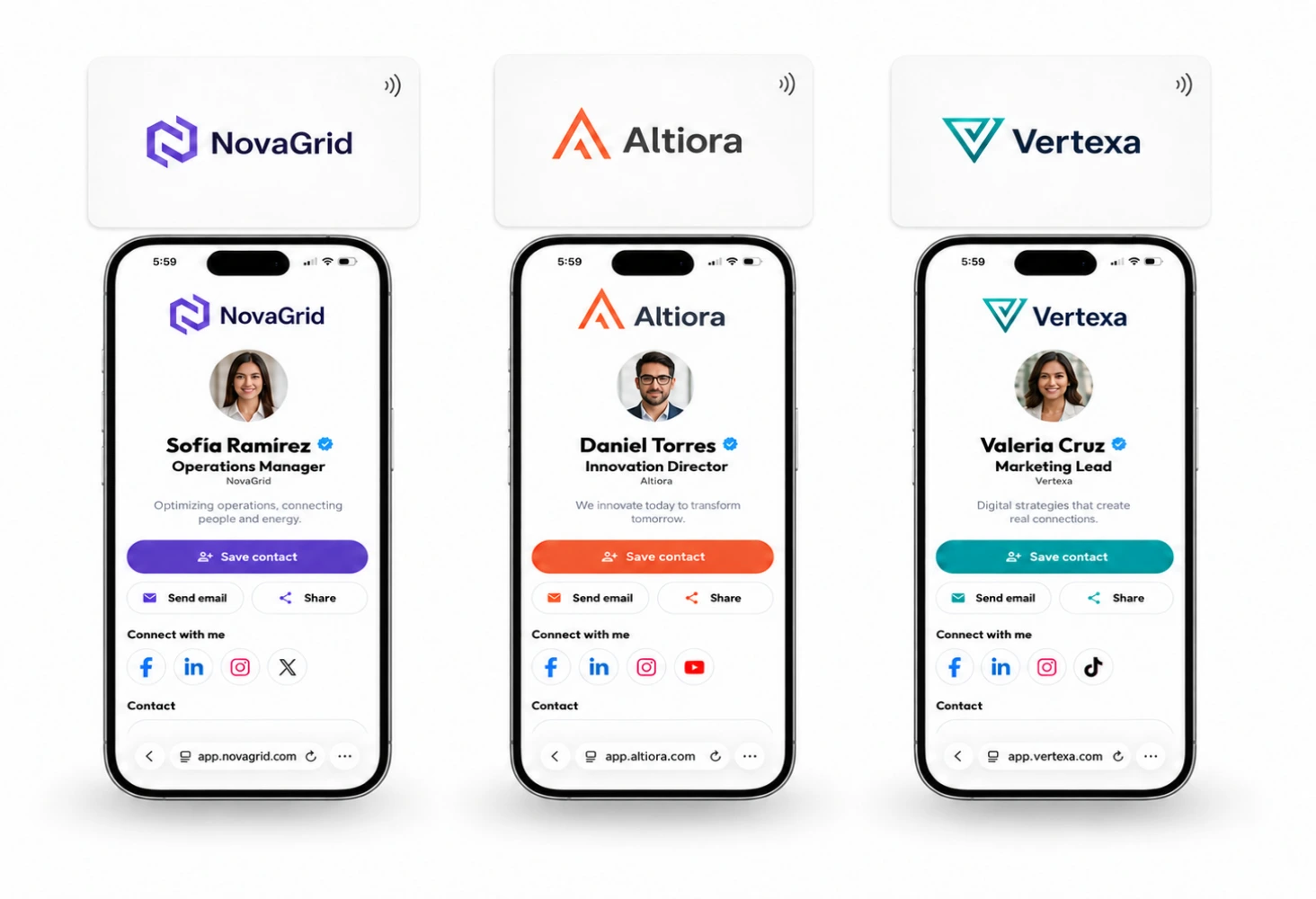 Individual TapLoop digital profiles for team members