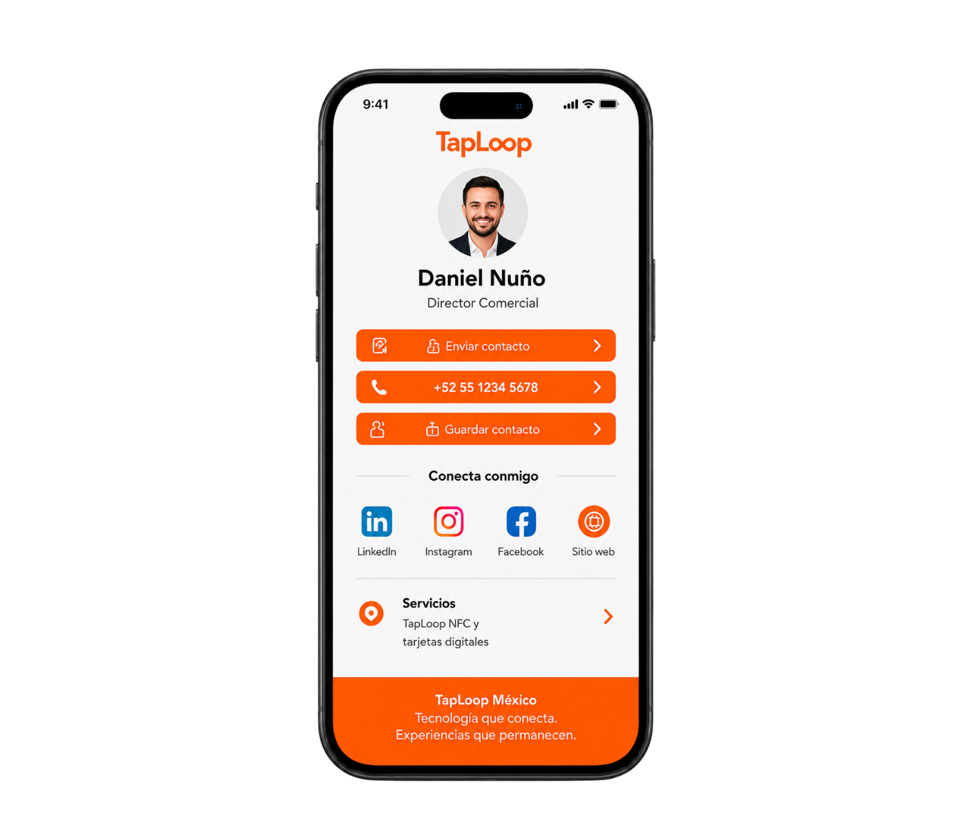 Digital profile displayed on a phone