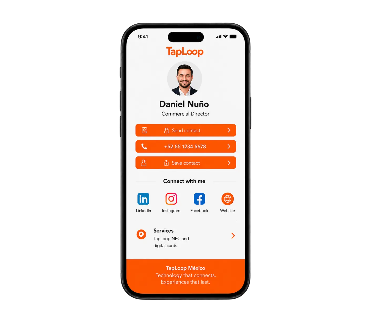 Digital profile displayed on a phone