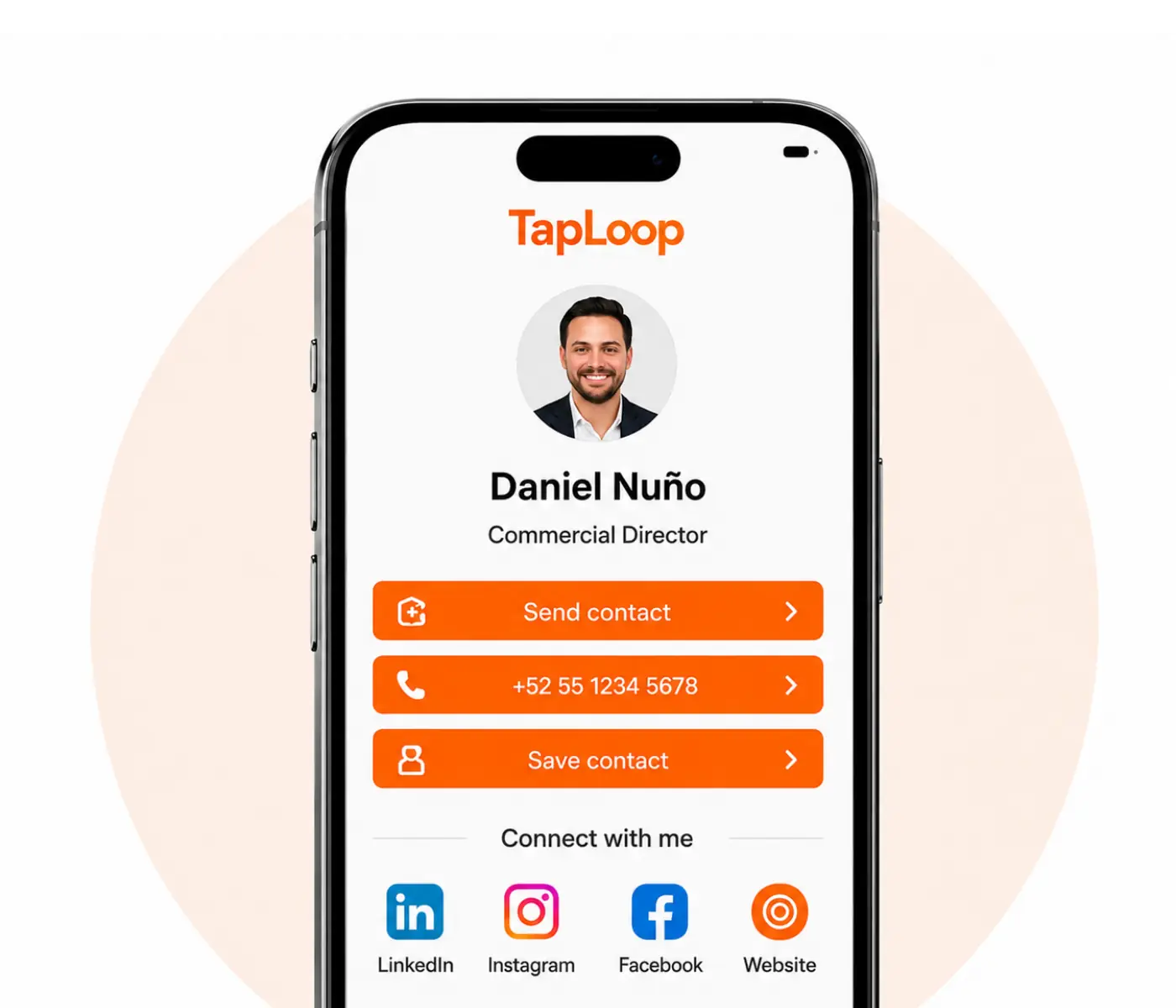 TapLoop digital profile open on a phone